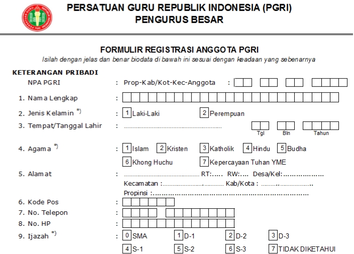 Pendaftaran PGRI Kalidoni - Persatuan Guru Republik Indonesia Cabang Kalidoni
